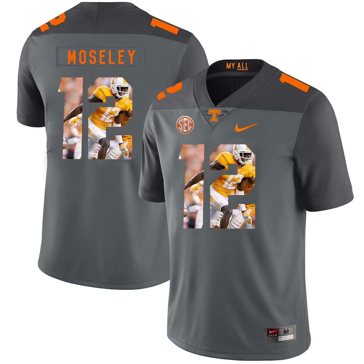 Men Tennessee Volunteers #12 Moseley Grey Fashion Edition Customized NCAA Jerseys->customized ncaa jersey->Custom Jersey